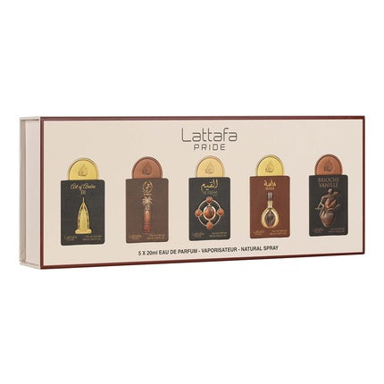 Lattafa Pride Geschenkset Collection No.4 - 5 x 20ml (Deze geschenkset bevat:Art of Arabia IIIAjwaaAl Qiam GoldMasaBrioche Vanille)