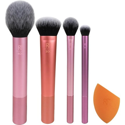Real Techniques Everyday Essentials Make-Up Kwasten Set 5 Stuks (1 x Blusher Brush1 x Miracle Complexion Sponge1 x Face Powder Brush1 x Eye Brush)
