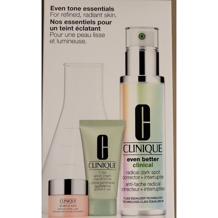 Clinique Even Tone Essentials Geschenkset 50ml Even Better Clinical Radical Dark Spot Corrector + Interrupter + 30ml 7 Day Scrub Cream + 5ml All About Eyes