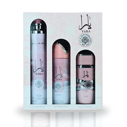 Lattafa Perfumes Yara Geschenkset 100ml EDP + 300ml Luchtverfriser + 200ml Parfum Spray