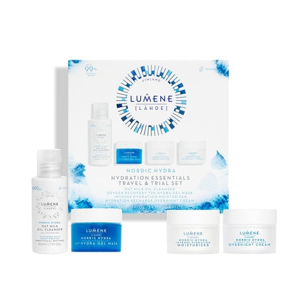 Lumene Nordic Hydra Geschenkset 50ml Oat Milk Oil Cleanser + 15ml Gel Masker + 15ml Moisturizer + 15ml Overnight Cream