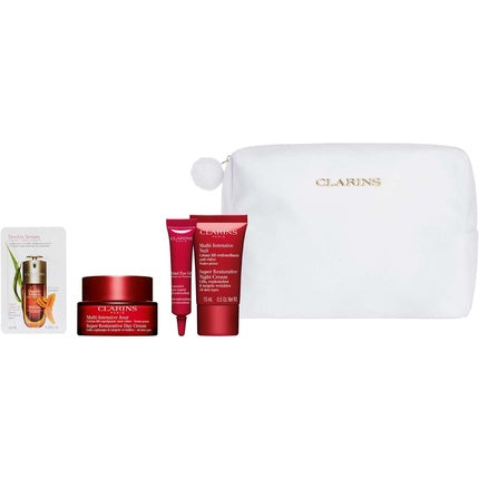 Clarins Super Restorative Geschenkset 50ml Day Cream All Skintypes + 15ml Night Cream All Skintypes + 7ml Total Eye Serum + Pouch