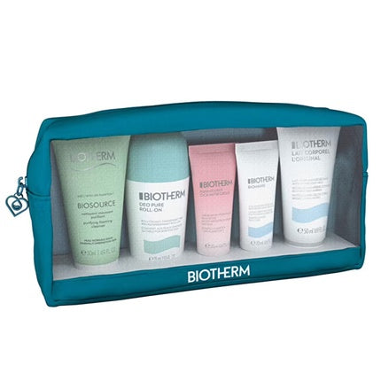 Biotherm Aquasource Routine Pouch Set Deodorant Roll-On 75ml + Cleanser 50ml +  Handcrème 20ml + Body lotion 50ml + Gezichtscrème 20ml