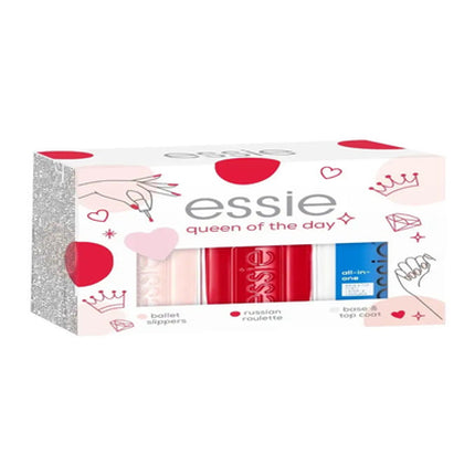 Essie Queen Of The Day Nagellak Geschenkset 13.5ml Ballet Slippers + 13.5ml Russian Roulette + 13.5ml Base & Top Coat