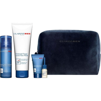Clarins Men Geschenkset 125ml Active Face Wash + 50ml Super Moisture Balm + 12ml Super Moisture Balm + 3ml Shave Oil + Toilettas