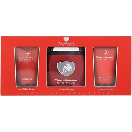 Lamborghini Sportivo Geschenkset 125ml EDT Spray + 100ml Douchegel + 100ml Aftershave Balsem