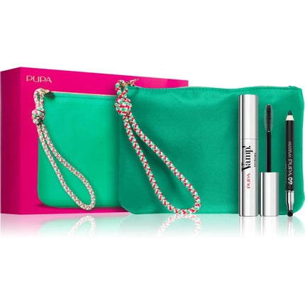 PUPA Kit Vamp! Extreme Mascara 010 Extra Black + Mini Multiplay Pencil 09 Deep Black  + Groen Tasje